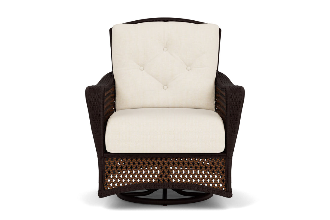 Lloyd Flanders Grand Traverse Swivel Glider Lounge Chair with Fortune Champagne fabric