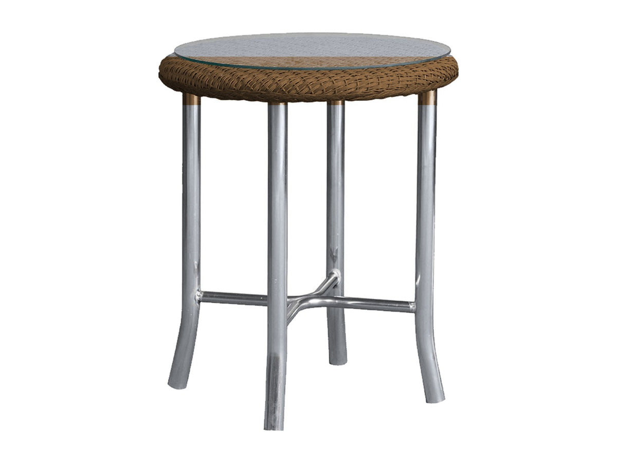 Lloyd Flanders Lloyd Loom 20 Inch Round End Table Mini Random Weave Hickory Frame