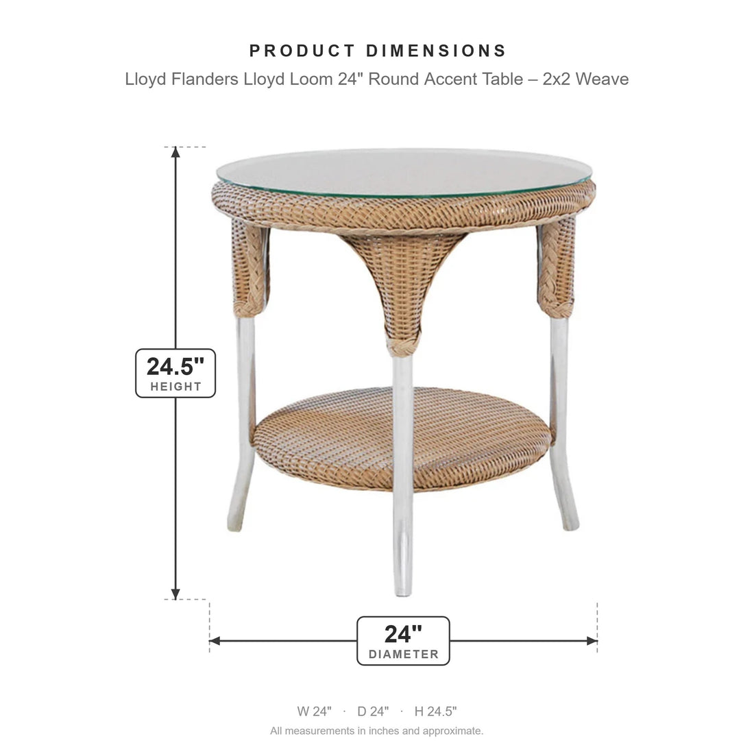 Lloyd Flanders Lloyd Loom 24" Round Accent Table – 2x2 Weave dimensions: 24 in W x 24 in D x 24.5 in H
