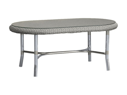 Lloyd Flanders Lloyd Loom 43 Inch Oval Cocktail Table Mini Random Weave Platinum Frame