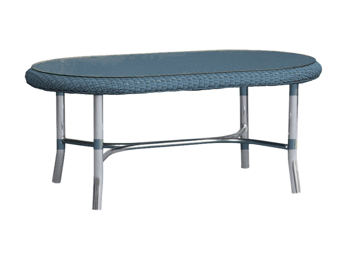 Lloyd Flanders Lloyd Loom 43 Inch Oval Cocktail Table Mini Random Weave Stillwater Frame