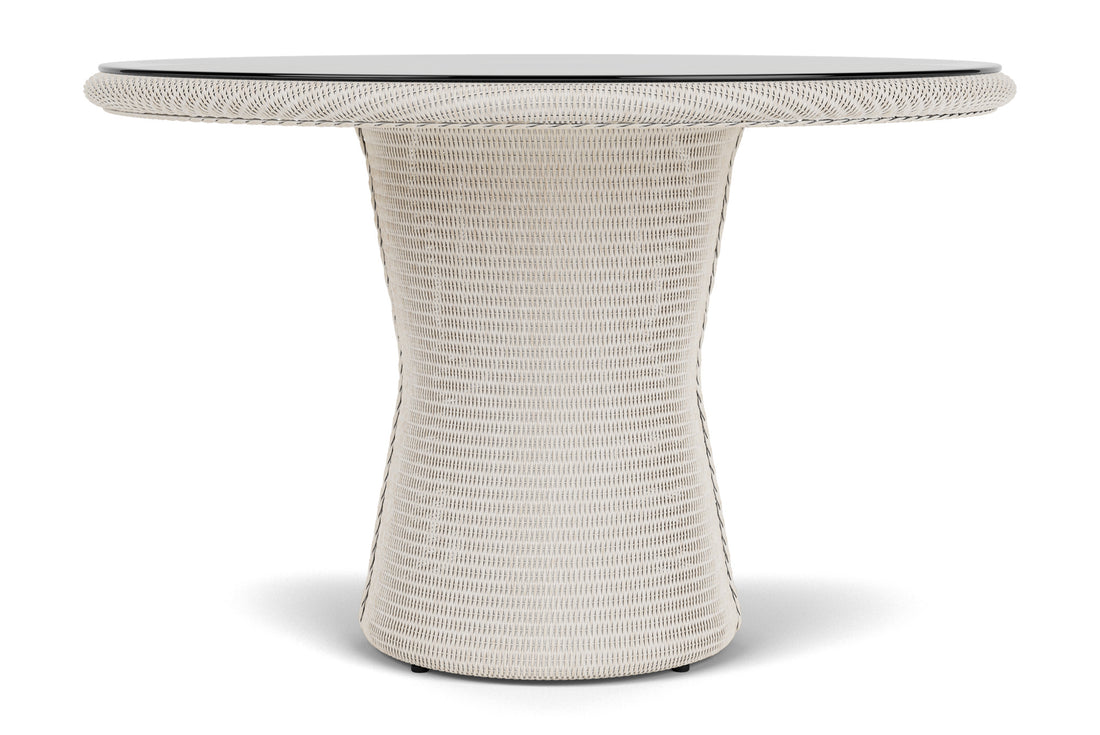 Lloyd Flanders Lloyd Loom 48" Round Pedestal Dining Table – 2x2 Weave in Antique White frame