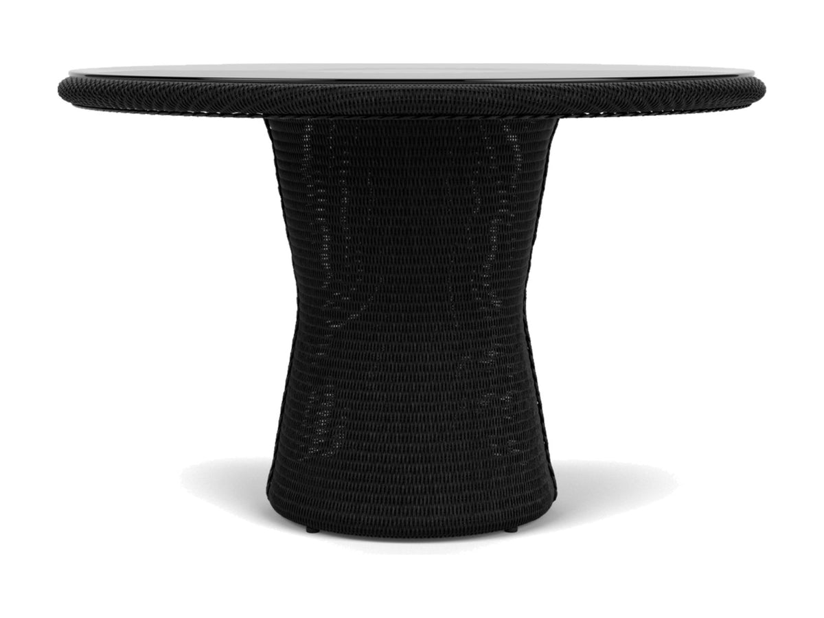 Lloyd Flanders Lloyd Loom 48 Inch Round Pedestal Dining Table 2x2 Weave Ebony Frame