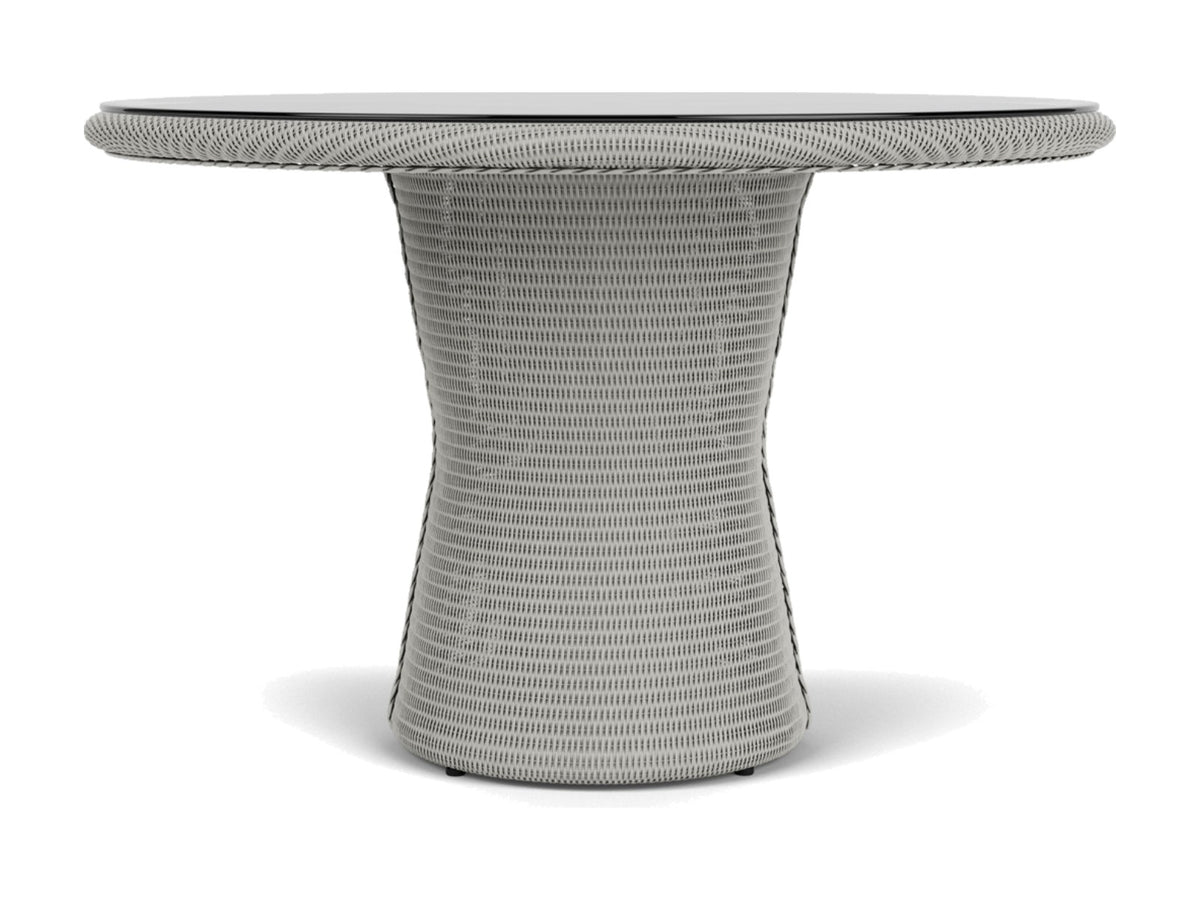 Lloyd Flanders Lloyd Loom 48 Inch Round Pedestal Dining Table 2x2 Weave Platinum Frame