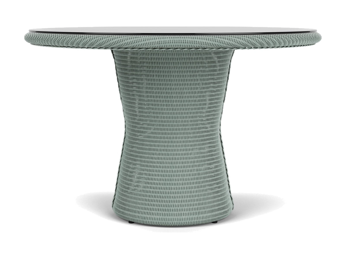 Lloyd Flanders Lloyd Loom 48 Inch Round Pedestal Dining Table 2x2 Weave Sea Glass Frame