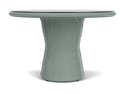 Lloyd Flanders Lloyd Loom 48 Inch Round Pedestal Dining Table 2x2 Weave Sea Glass Frame