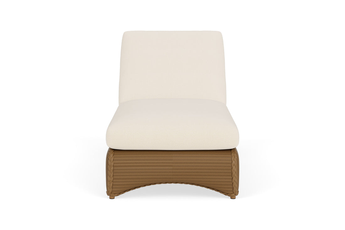Lloyd Flanders Lloyd Loom Chaise – 2x2 Weave in Hickory frame with Brightside Egret fabric