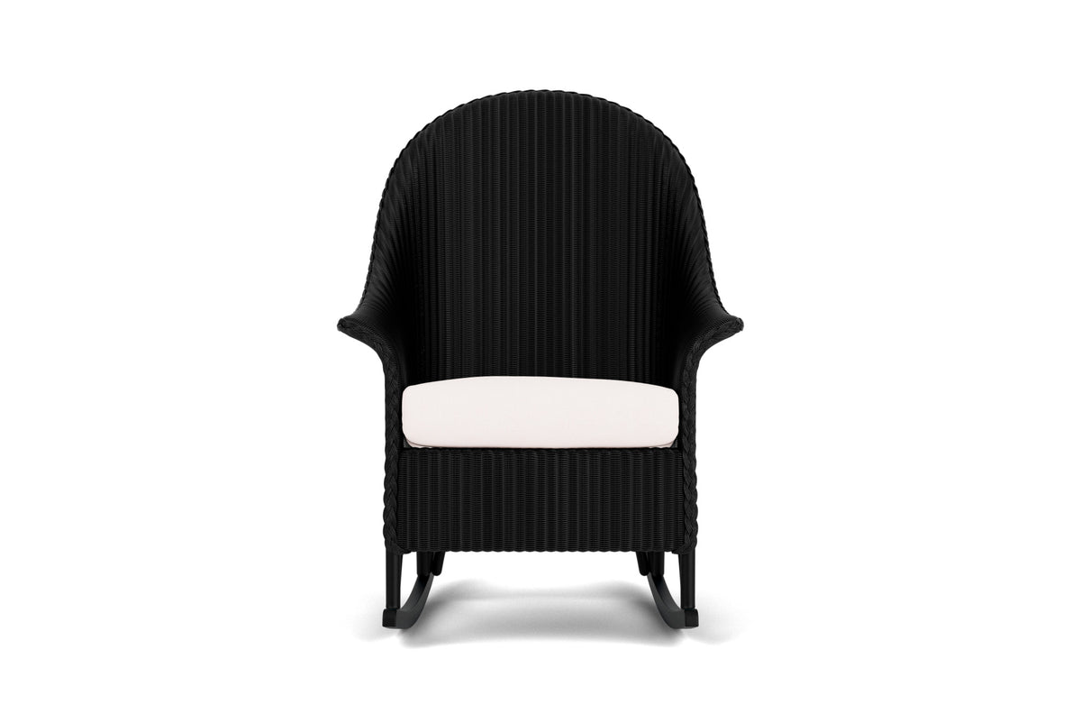 Lloyd Flanders Lloyd Loom High Back Porch Rocker – 1x1 Weave in Ebony frame with Falcon White fabric