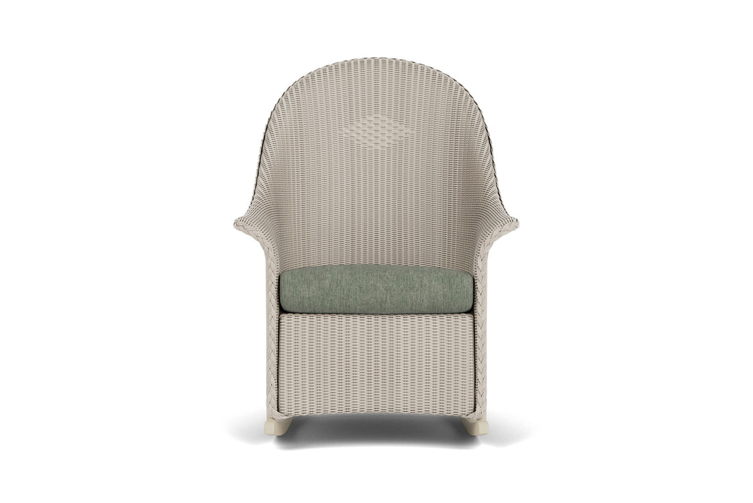 Lloyd Flanders Lloyd Loom High Back Porch Rocker – 2x2 Weave in Linen frame with Cast Sage fabric