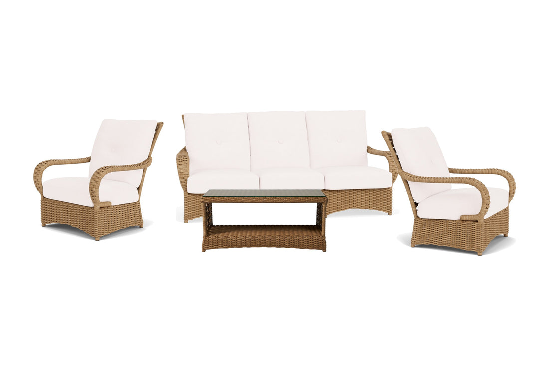 Lloyd Flanders Magnolia 4-Piece Living Room Set in Sandcastle with Falcon White fabric - all pieces shown