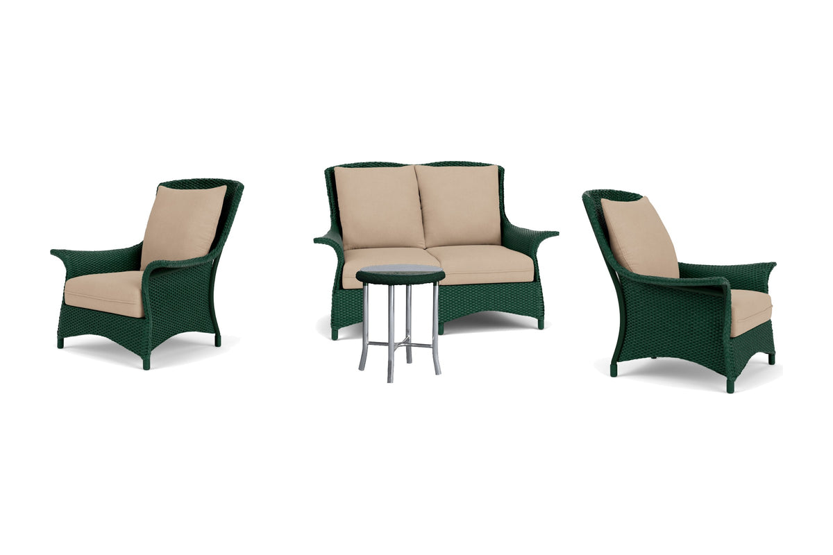 Lloyd Flanders Mandalay 4-Piece Conversation Set in Woodland frame with Hayden Linen fabric - all pieces shown