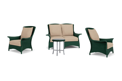 Lloyd Flanders Mandalay 4-Piece Conversation Set in Woodland frame with Hayden Linen fabric - all pieces shown