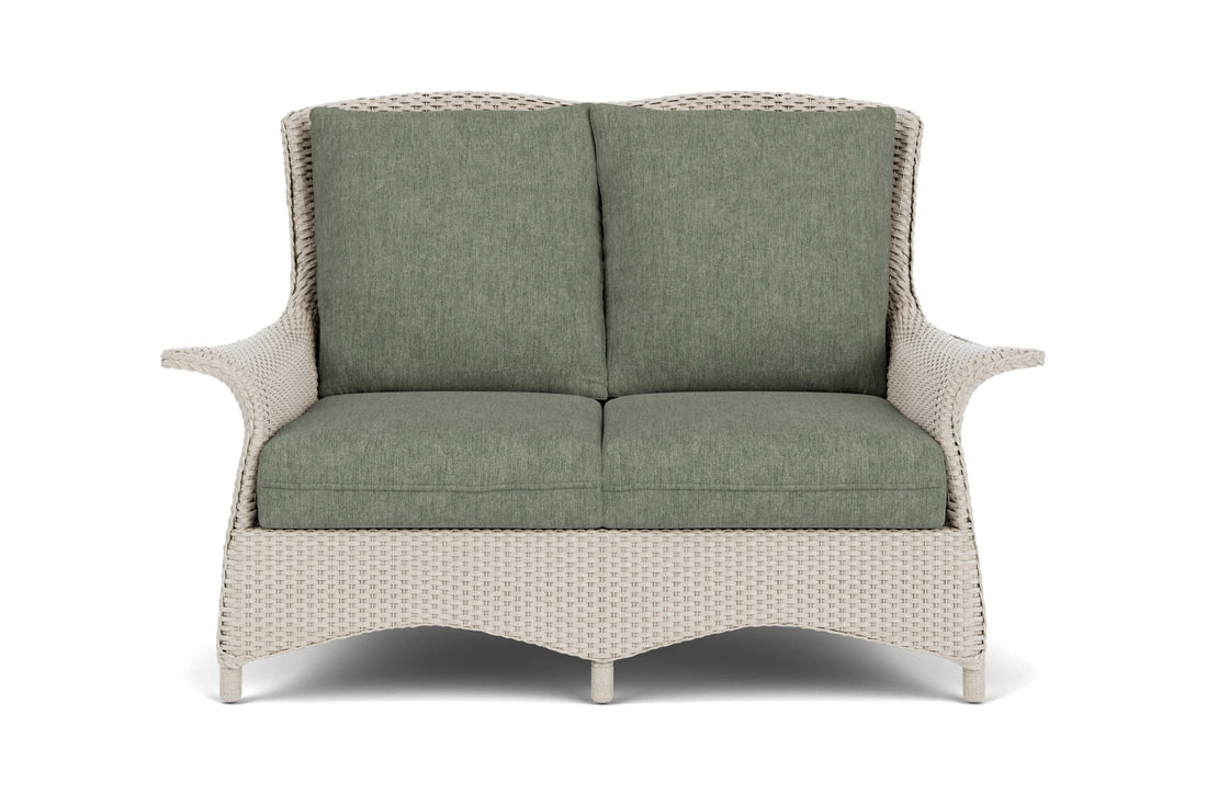 Lloyd Flanders Mandalay Loveseat in Linen frame with Cast Sage fabric