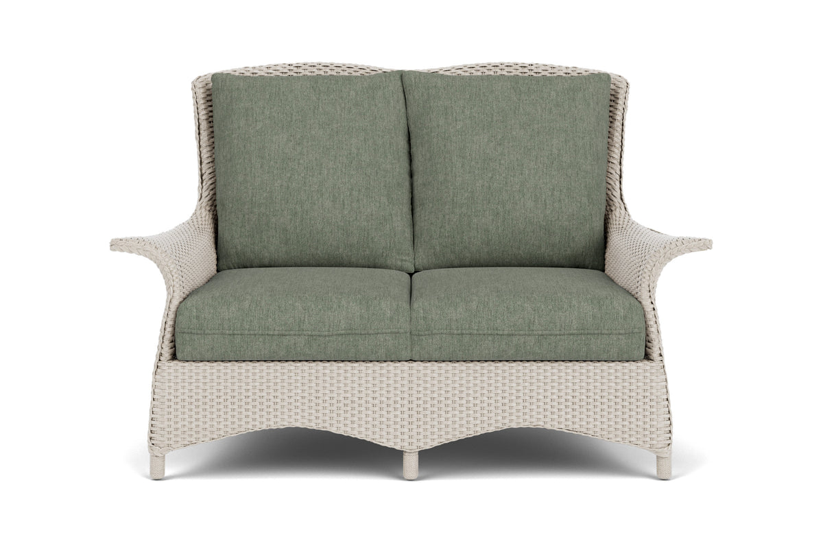 Lloyd Flanders Mandalay Loveseat in Linen frame with Cast Sage fabric
