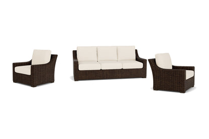 Lloyd Flanders Mesa 3-Piece Living Room Set in Pecan with Fortune Champagne fabric - all pieces shown