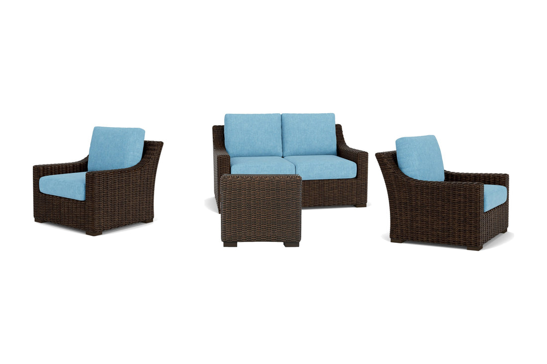 Lloyd Flanders Mesa 4-Piece Conversation Set in Pecan with Cast Horizon fabric - all pieces shown