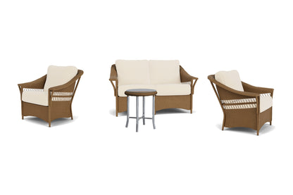 Lloyd Flanders Nantucket 4-Piece Conversation Set in Hickory frame with Brightside Egret fabric - all pieces shown