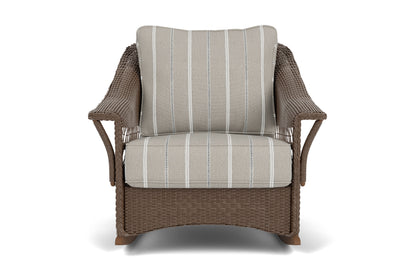 Lloyd Flanders Nantucket Lounge Rocker in Bark frame with Sandy Point Stone fabric