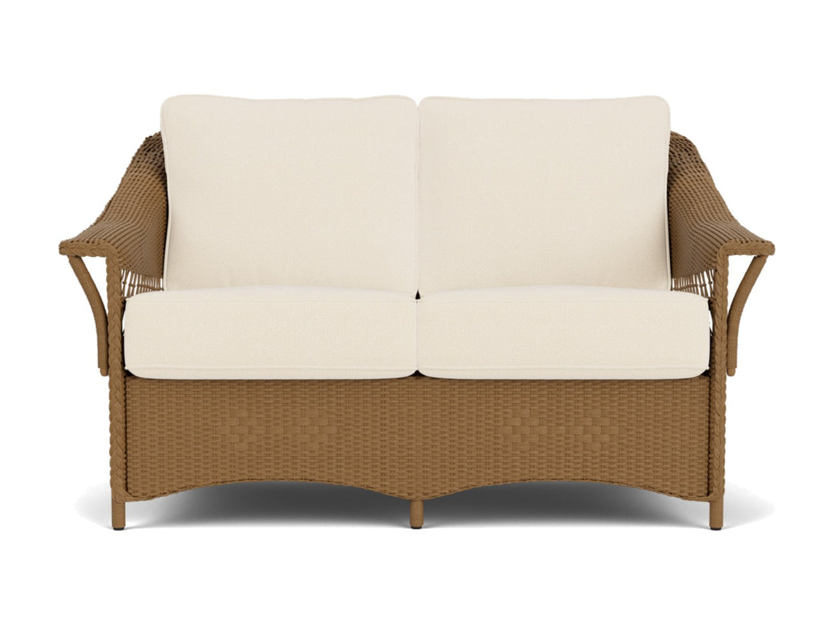 Lloyd Flanders Nantucket Loveseat Hickory Frame Brightside Egret