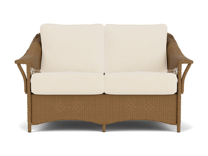 Lloyd Flanders Nantucket Loveseat Hickory Frame Brightside Egret