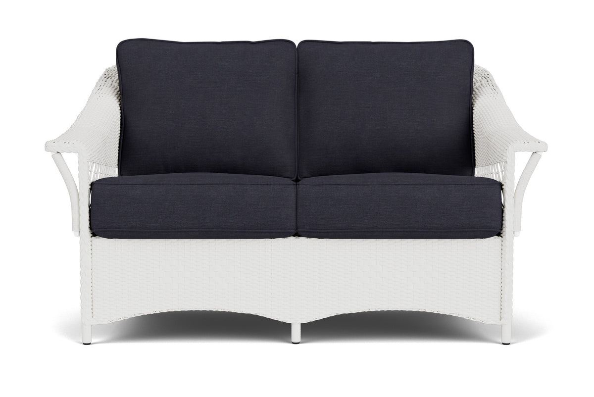 Lloyd Flanders Nantucket Loveseat in Matte White frame with Play Navy fabric
