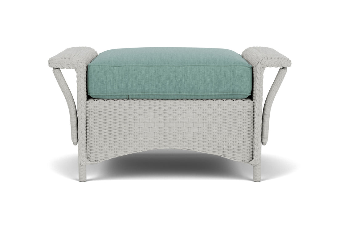 Lloyd Flanders Nantucket Ottoman in Platinum frame with Loveboat Mint fabric