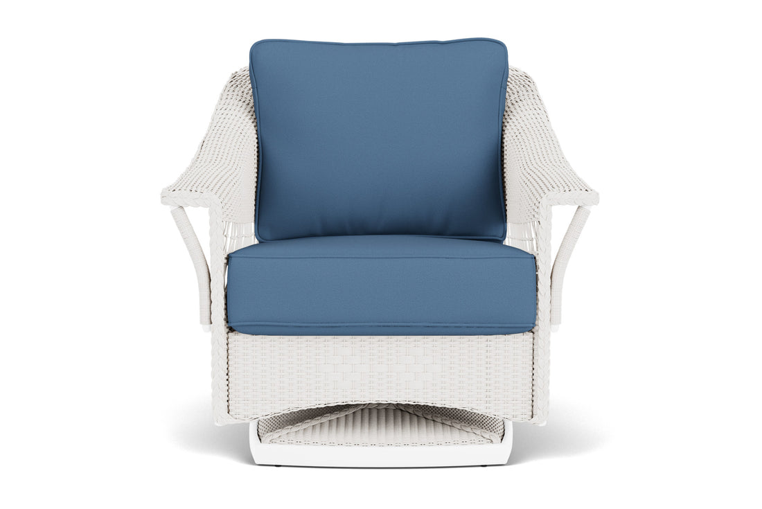 Lloyd Flanders Nantucket Swivel Glider Lounge Chair in White frame with Brightside Sea Blue fabric