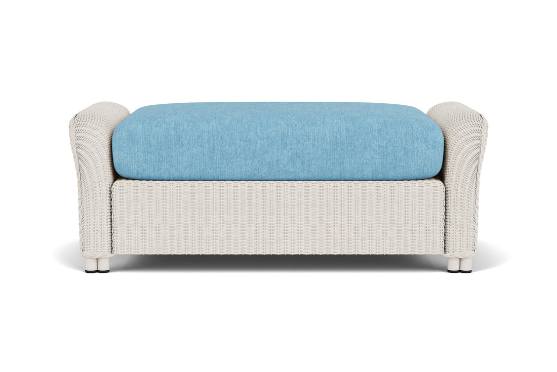 Lloyd Flanders Reflections Large Ottoman in Antique White frame with Cast Horizon fabric