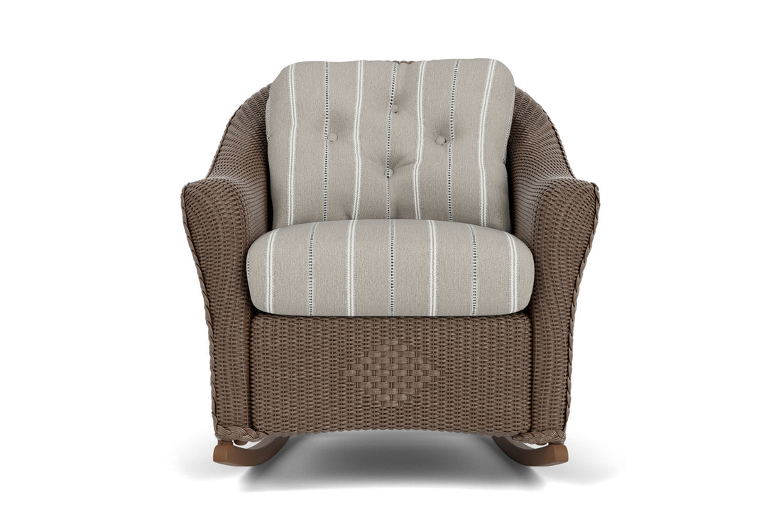 Lloyd Flanders Reflections Lounge Rocker in Bark frame with Sandy Point Stone fabric