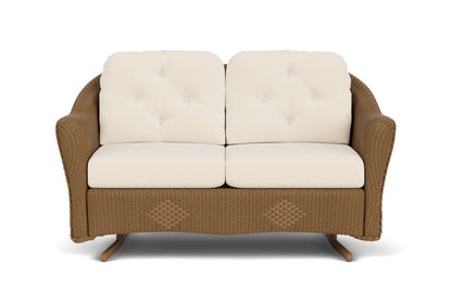 Lloyd Flanders Reflections Loveseat Glider in Hickory frame with Brightside Egret fabric