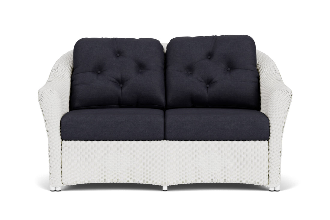 Lloyd Flanders Reflections Loveseat in Matte White frame with Play Navy fabric