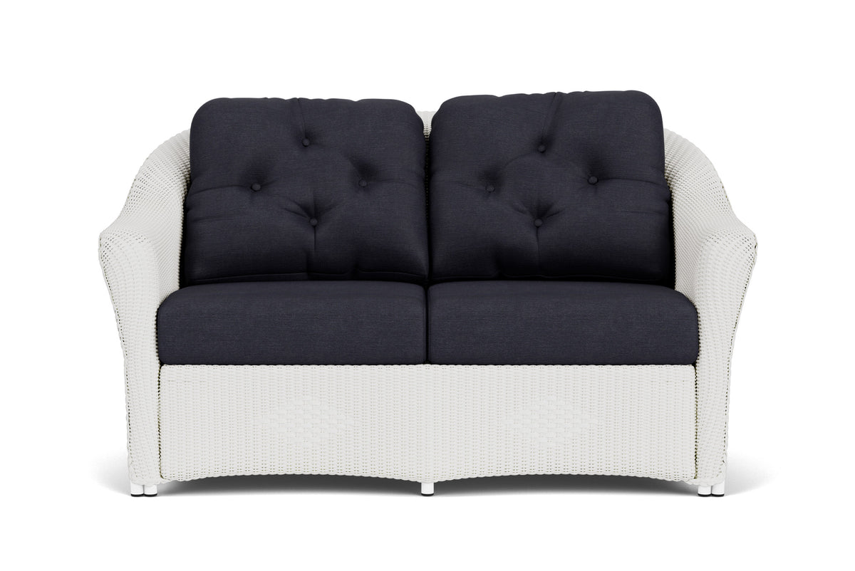 Lloyd Flanders Reflections Loveseat in Matte White frame with Play Navy fabric