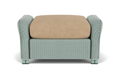 Lloyd Flanders Reflections Ottoman in Sea Glass frame with Hayden Sand fabric