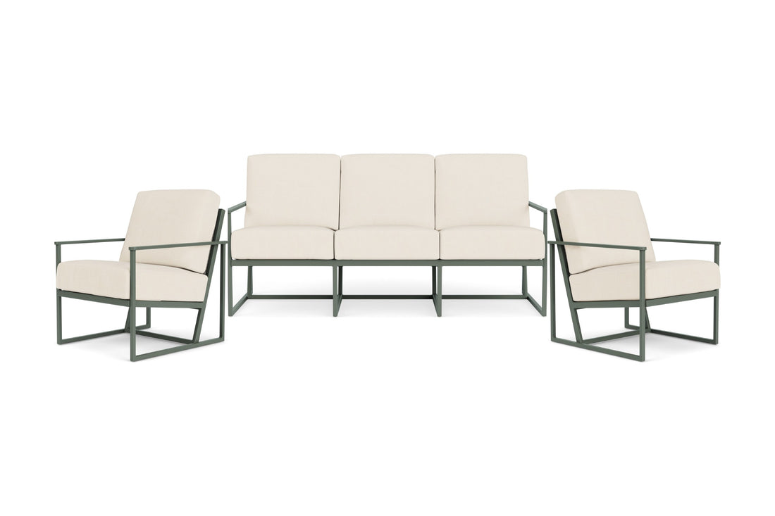 Lloyd Flanders Summit 4-Piece Living Room Set in Spruce frame with Fortune Champagne fabric - all pieces shown