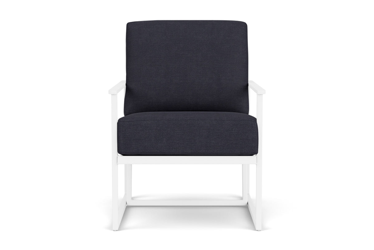 Lloyd Flanders Summit Lounge Chair in Matte White frame with Play Navy fabric