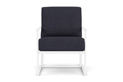 Lloyd Flanders Summit Lounge Chair in Matte White frame with Play Navy fabric