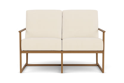 Lloyd Flanders Summit Loveseat in Hickory frame with Brightside Egret fabric