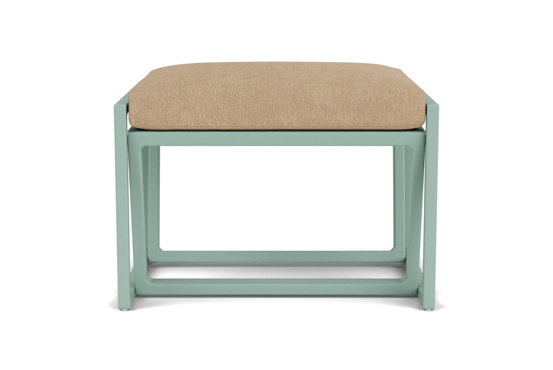 Lloyd Flanders Summit Ottoman in Sea Glass frame with Hayden Sand fabric