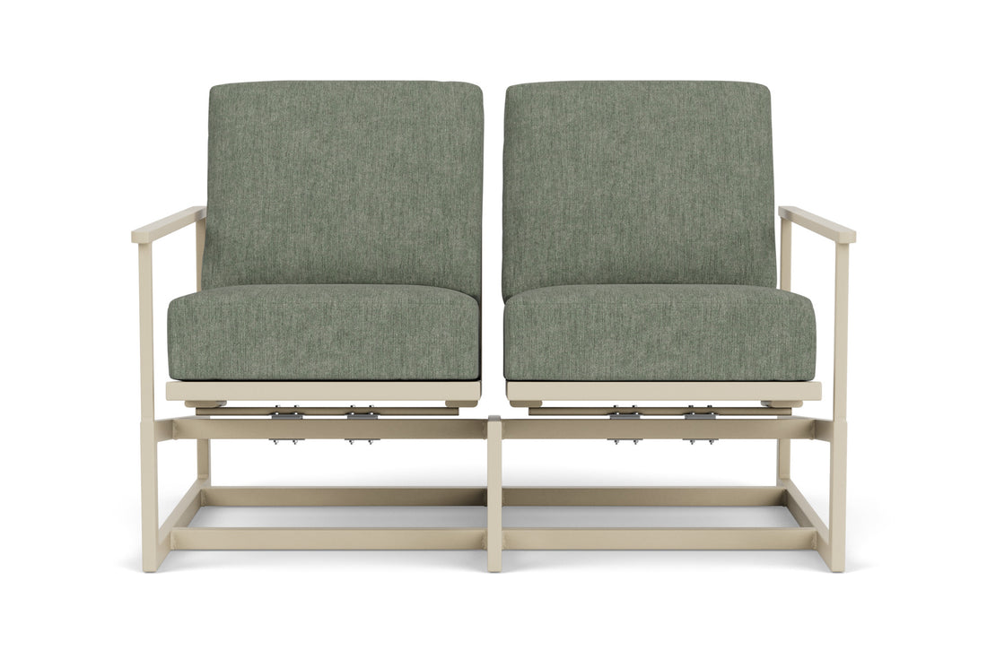 Lloyd Flanders Summit Spring Rocker Loveseat in Linen frame with Cast Sage fabric