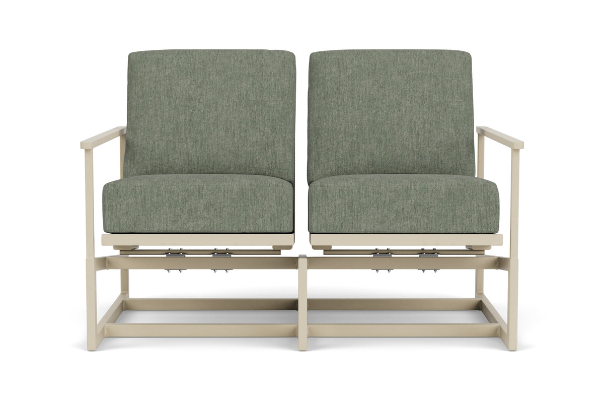 Lloyd Flanders Summit Spring Rocker Loveseat in Linen frame with Cast Sage fabric