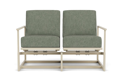Lloyd Flanders Summit Spring Rocker Loveseat in Linen frame with Cast Sage fabric