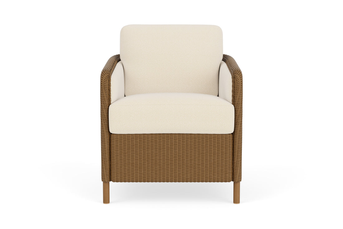 Lloyd Flanders Visions Dining Armchair in Hickory frame with Brightside Egret fabric
