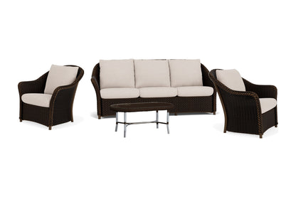 Lloyd Flanders Weekend Retreat 4-Piece Living Room Set in Mink frame with Zenith Oatmeal fabric - all pieces shown