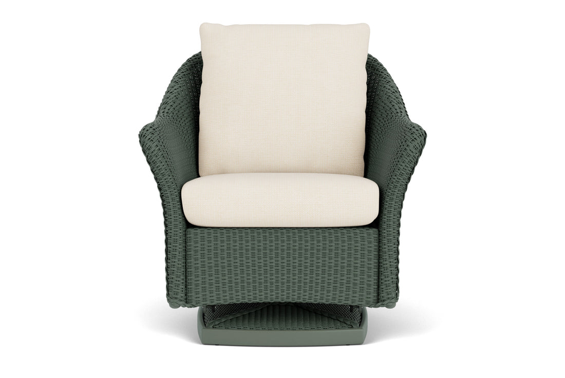 Lloyd Flanders Weekend Retreat Swivel Glider Lounge Chair in Spruce frame with Fortune Champagne fabric
