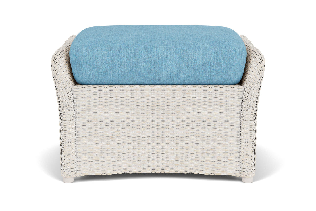 Lloyd Flanders Weekend Retreat Woven Ottoman in Antique White frame with Cast Horizon fabric