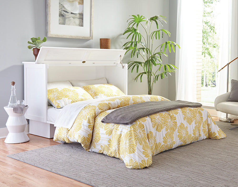 Madrid Murphy Bed in Brushed White open as a queen bed