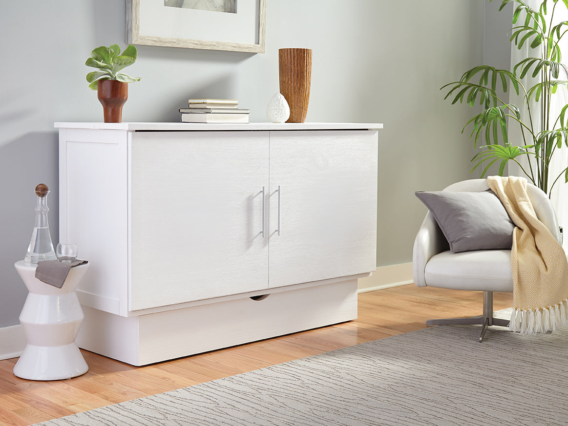 Madrid Murphy Bed in Brushed White closed in a bedroom
