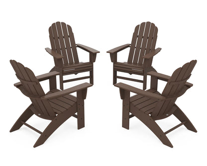 Four brown Adirondack chairs on a white background