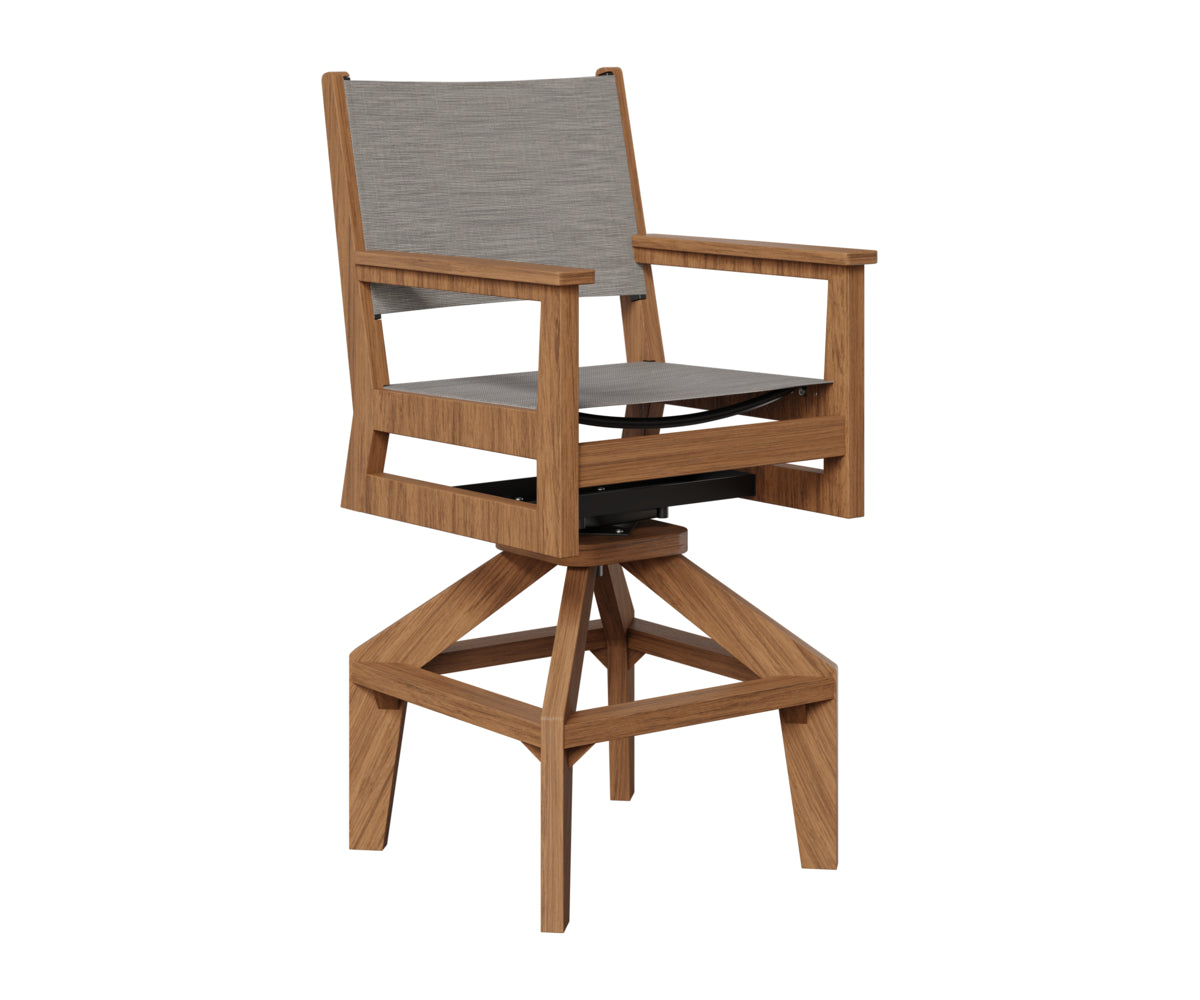 Berlin Gardens Mayhew Sling Swivel Bar Chair in Antique Mahogany