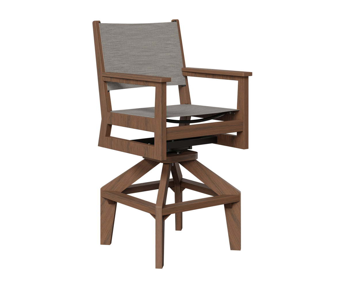 Berlin Gardens Mayhew Sling Swivel Bar Chair in Brazilian Walnut